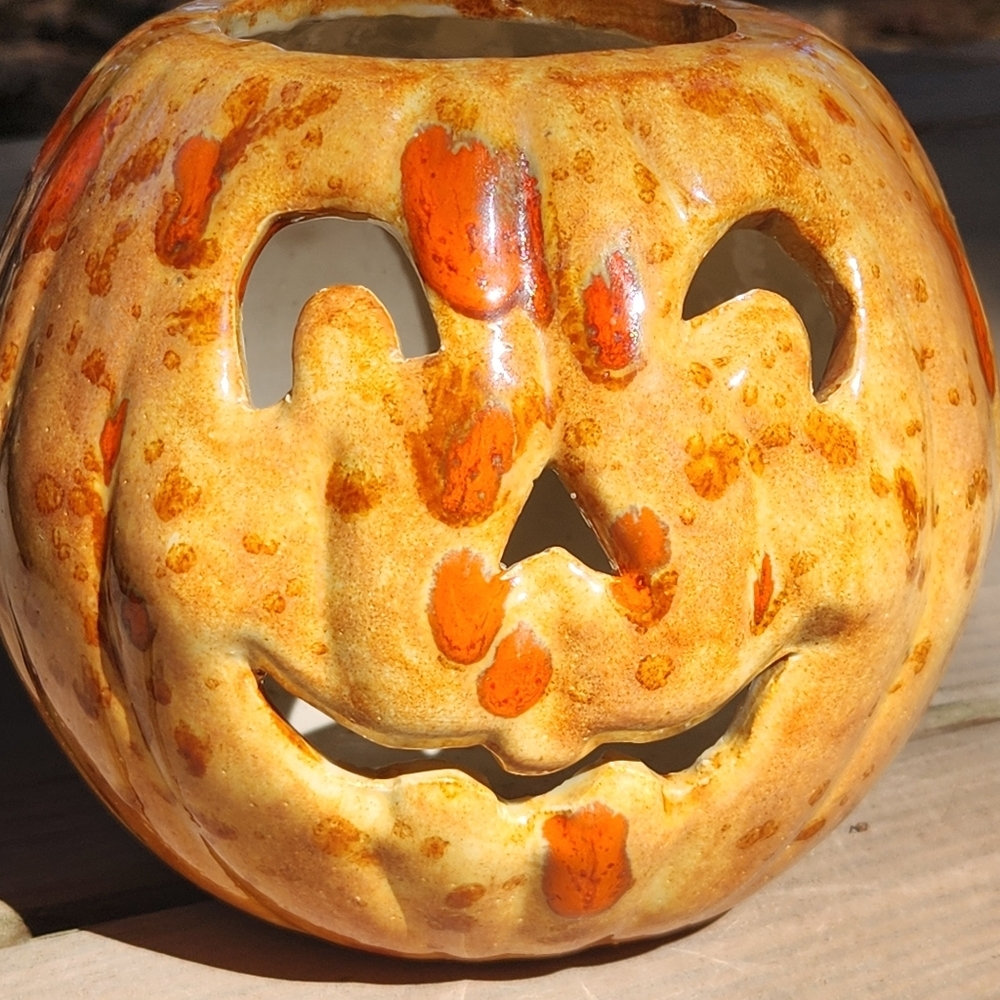 Vintage Pumpkin Ceramic Jack O Lantern Studio Pottery 1980s Kitcshy Halloween